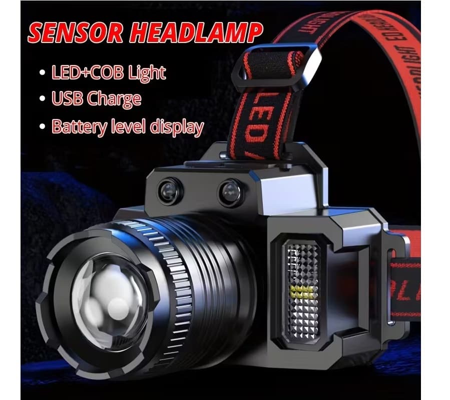 Latarka czołowa LED USB z czujnikiem ruchu – 5 trybów, akumulator USB-C