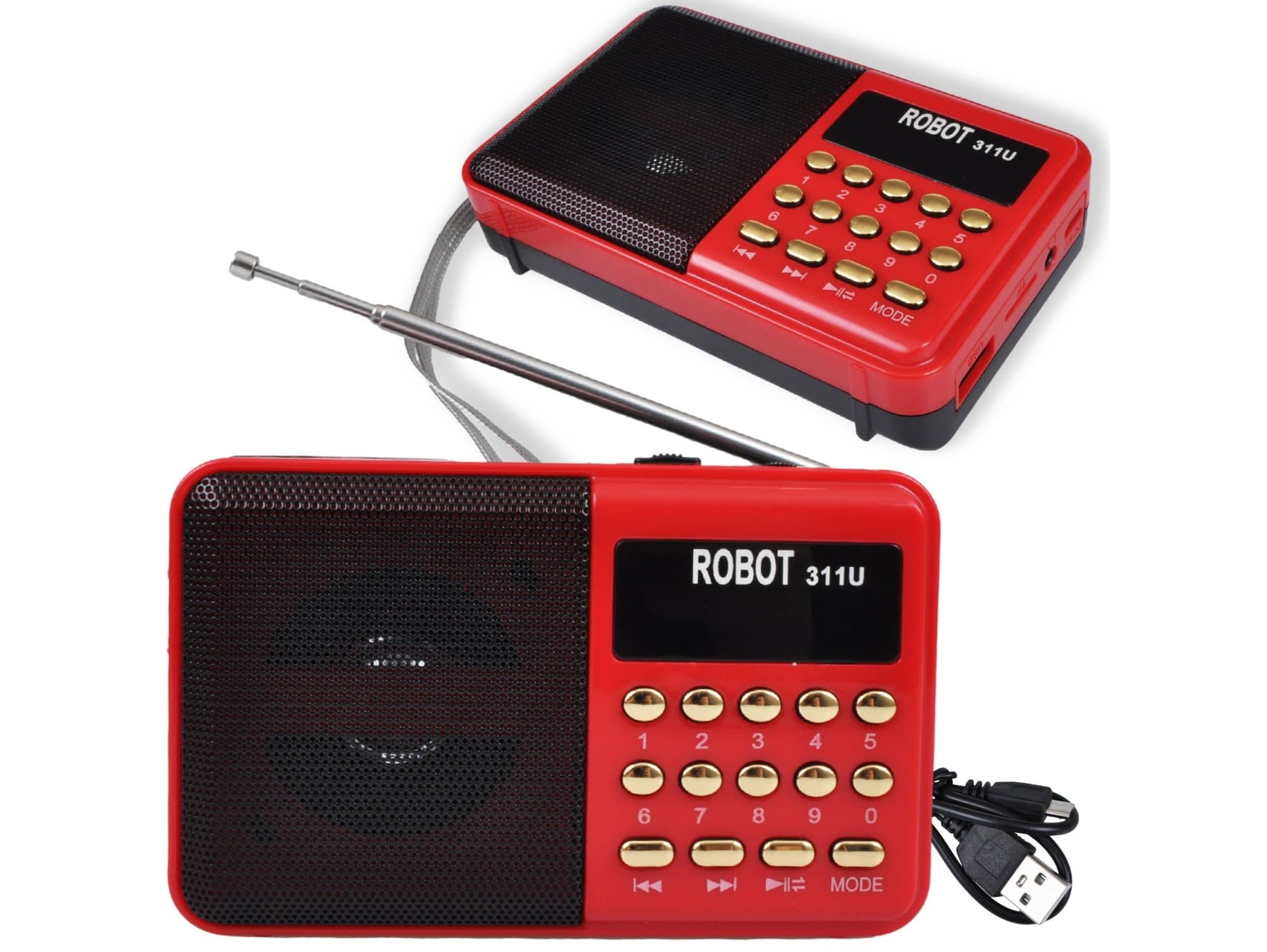 Radio mini małe kieszonkowe przenośne mp3 usb microsd akumulator czerwony