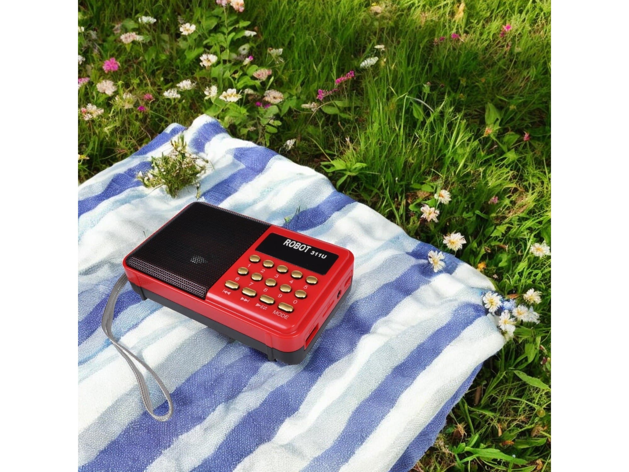 Radio mini małe kieszonkowe przenośne mp3 usb microsd akumulator czerwony