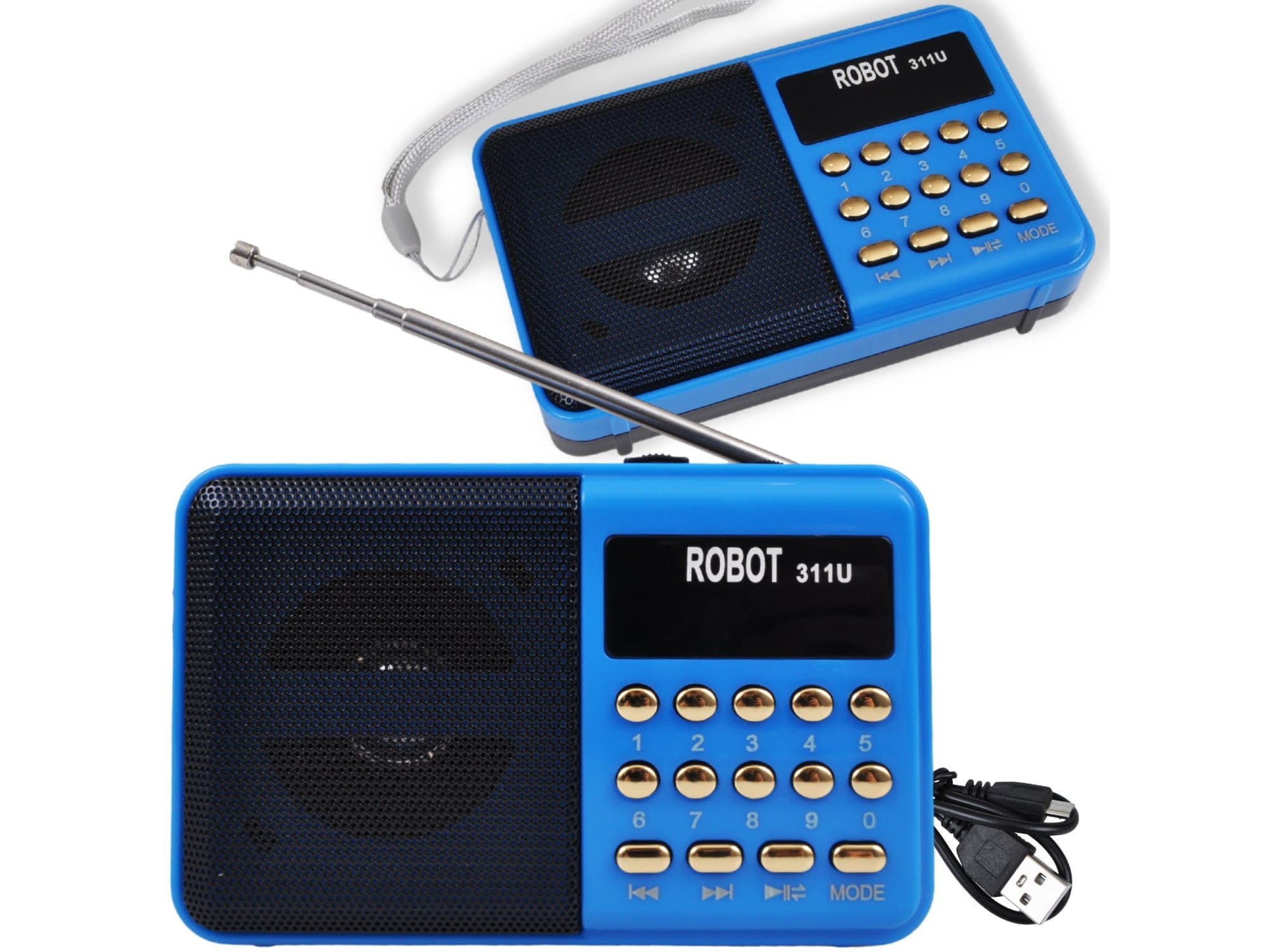 Radio mini małe kieszonkowe przenośne mp3 usb microsd akumulator niebieski